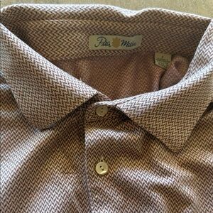 Peter Millar Men's Brown Herringbone Casual Shirt